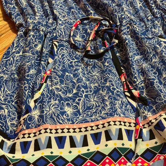 French Connection Blue Aztec Tie Waist Romper - Picture 3 of 8